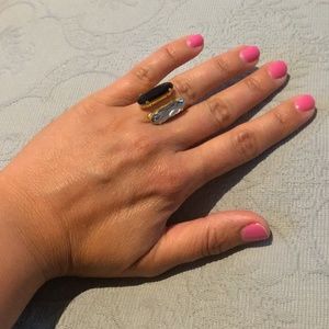 Katchi- golden ring w/ black & clear crystals